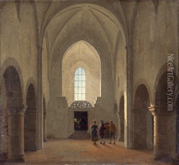 Interieur Der Vestervig Kirche Auf Der Danischen Insel Thy Oil Painting - Heinrich Hansen