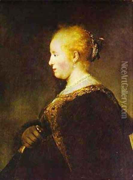 Portrait Of A Young Woman With The Fan 1632 Oil Painting - Harmenszoon van Rijn Rembrandt