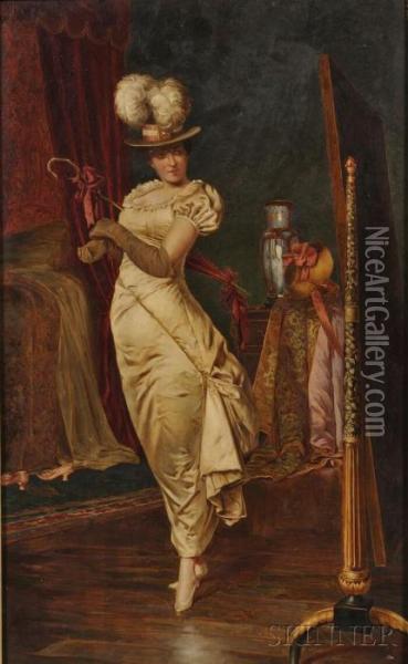 Lady Before A Dressing Mirror Oil Painting - Frederic Soulacroix