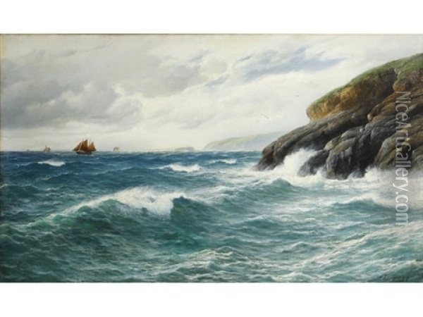 A View Of A Rocky Coastline Oil Painting - David James