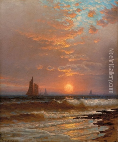 Sailboats At Sunset Oil Painting - Alfred Thompson Bricher