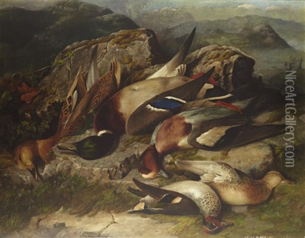 Dead Game In A Landscape Oil Painting - John Bucknell Russell