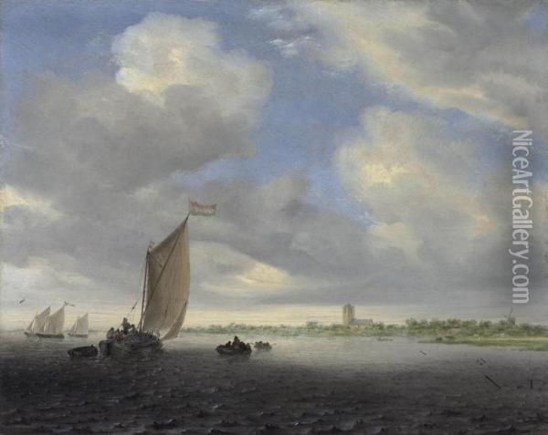 A Wijdship And Other Small Dutch Vessels On An Estuary Oil Painting - Salomon van Ruysdael