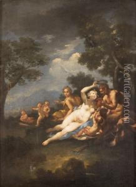 Szatir Nimfakkal, 1710 - 20 Korul Vedett - No Export Oil Painting - Michele Da Parma (see Rocca)
