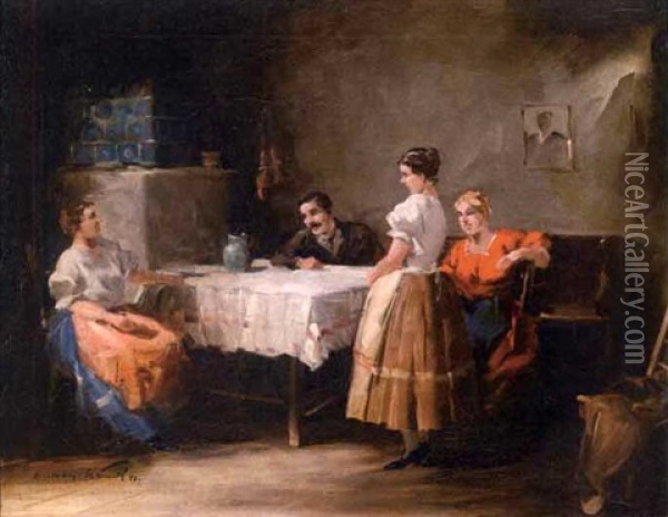The Conversation Oil Painting - Gyertyanyi Nemeth
