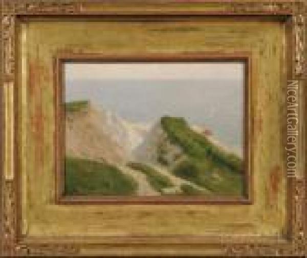 Coastal Dunes Overlooking Sea With Sailboat Oil Painting - Charles Drew Cahoon