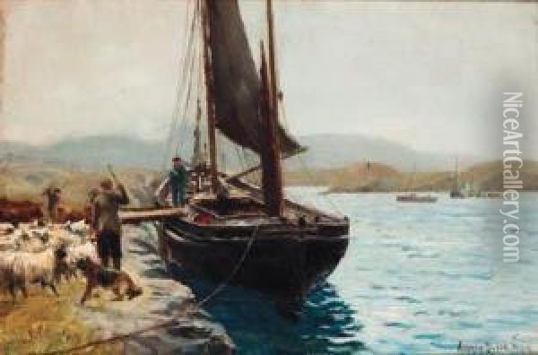 Unloading The Barge Oil Painting - Andrew Black