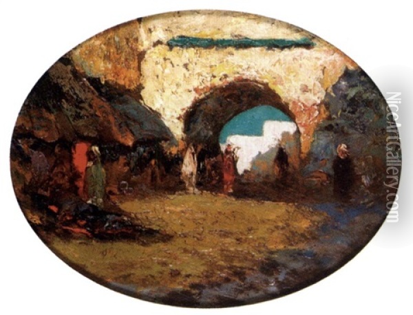 Porte De Quartier A Tetuan Oil Painting - Charles Henri Gaston Dagnac-Riviere