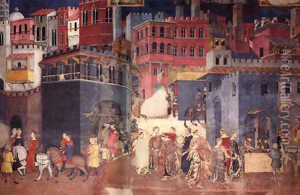 Effects Of Good Government On The City Life (detail) Oil Painting - Ambrogio Lorenzetti