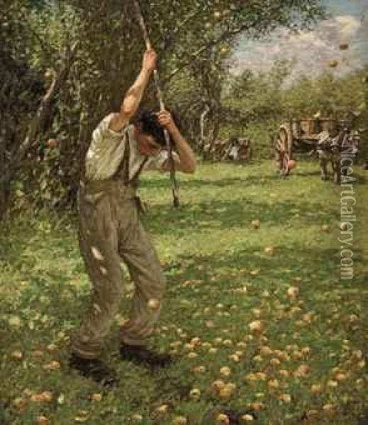 Shaking Down Cider Apples Oil Painting - Henry Herbert La Thangue