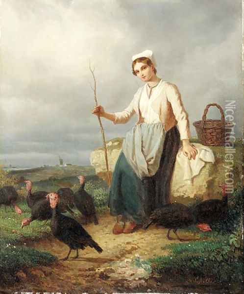 Tending the turkeys Oil Painting - Louis Simon Lassalle