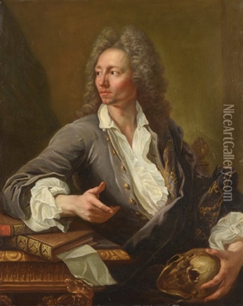 Portrait De Gentilhomme Meditant Sur Un Crane Oil Painting - Francois Puget