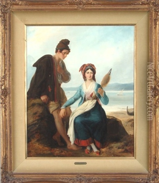 Man & Woman By The Shoreline Oil Painting - Alexandre Marie Colin