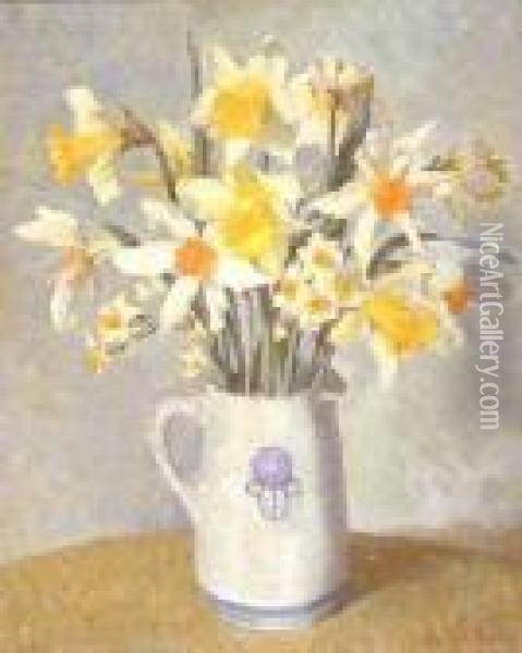 Jug Of Spring Flowers Oil Painting - Harvey Harold