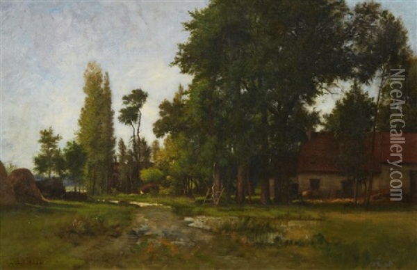 Landscape With A Farmstead Oil Painting - Leon Richet