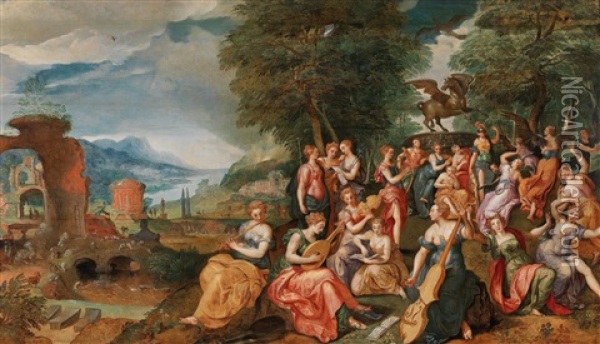 The Contest Between The Muses And The Pierides Oil Painting - Marten de Vos