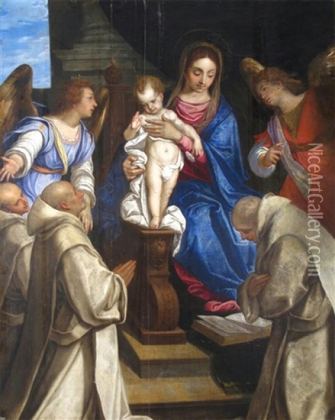 Madonna And Child With Angels Presenting Carthusian Monks Oil Painting - Felice Brusasorci