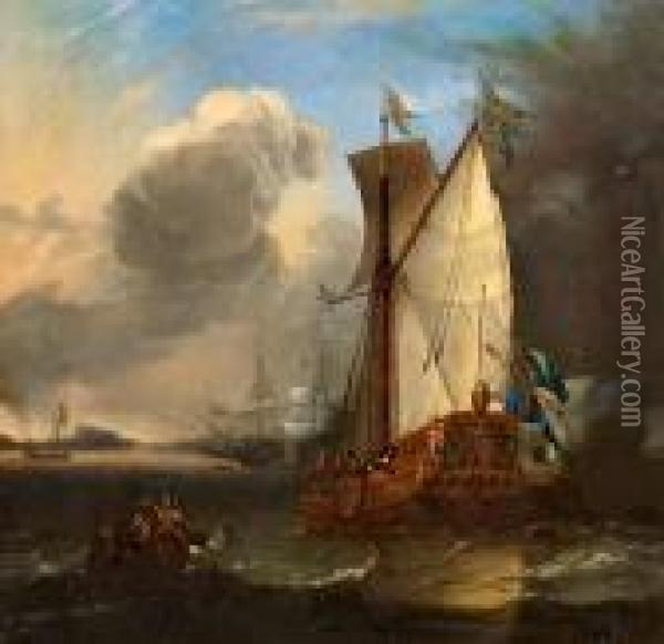 Hamnbild Med Svenska Orlogsfartyg Oil Painting - Ludolf Backhuysen