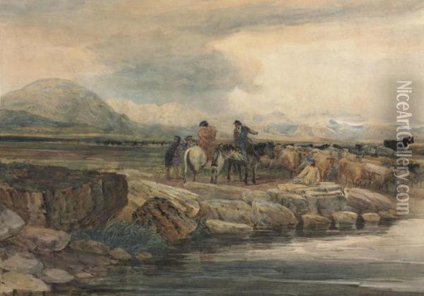 Highland Drovers With Cattle Oil Painting - David I Cox