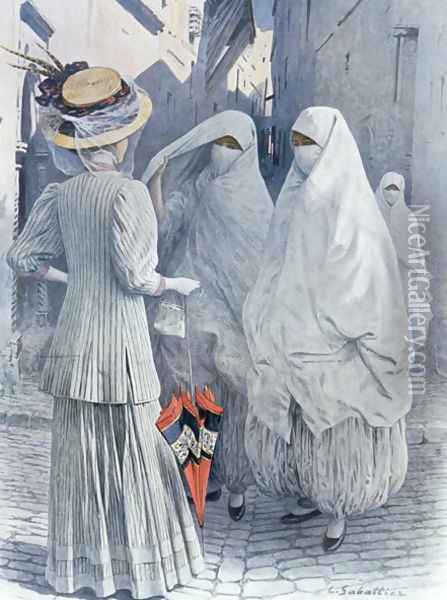 A European woman in Algeria, 1910 Oil Painting - Louis Remy Sabattier