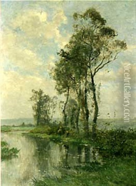 Pecheurs Au Bord De La Riviere Oil Painting - Edmond Marie Petitjean