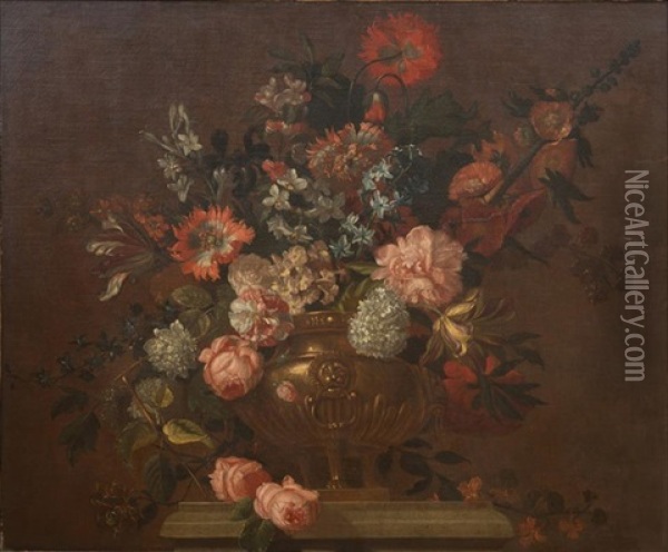 Still Life With Flowers In An Urn Oil Painting - Pieter Hardime