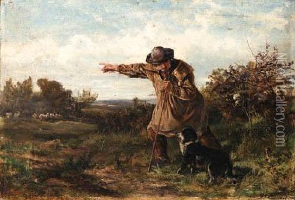 A Shepherd With His Dog Oil Painting - Heywood Hardy