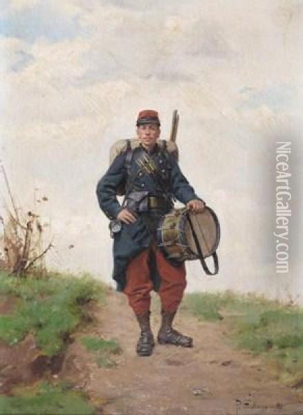 A French Military Drummer Oil Painting - Paul Louis Narcisse Grolleron