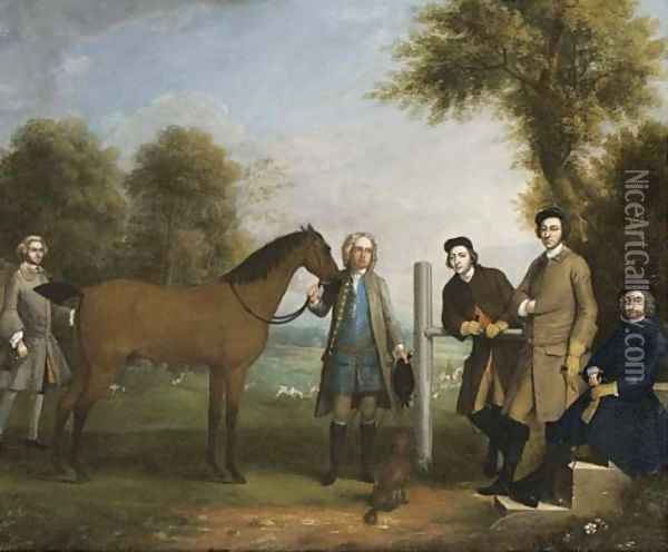 Group Portrait, Including Edward Chester (1712-1767), Owner Of Cockenhatch, His Brother, Peter (1720-1799), Governor Of Florida, A Groom And The Clerg Oil Painting - Arthur Devis