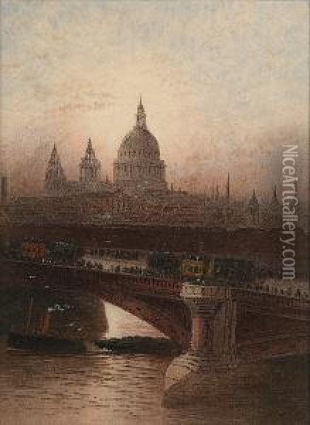 St. Pauls From The River Oil Painting - Frederick E.J. Goff
