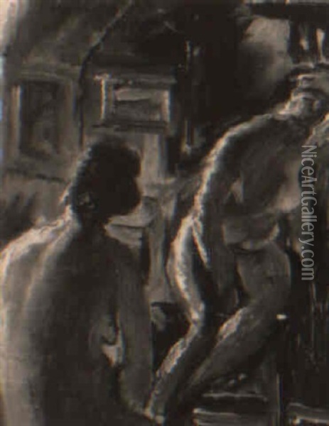 Interieur Mit Zwei Weiblichen Akten Oil Painting - Max Mayrshofer