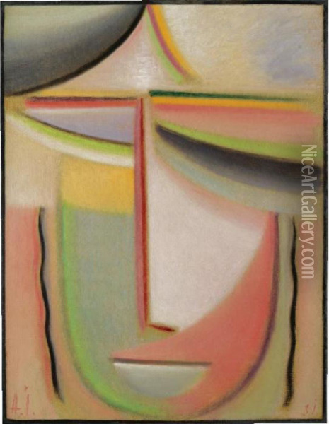 Abstrakter Kopf: Sommerlich (abstract Head: Summery) Oil Painting - Alexei Jawlensky