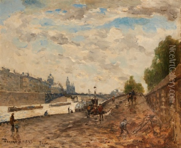 Paris, La Seine Depuis Le Quai De Gesvres, Et Le Palais De Justice Oil Painting - Frank Myers Boggs