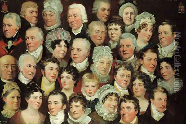 Group portrait of members of the Harvey and Herring familes Oil Painting - John Glover