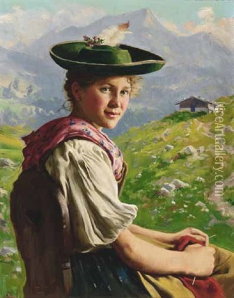 Oberbayrisches Bauerndirndl Oil Painting - Emil Rau