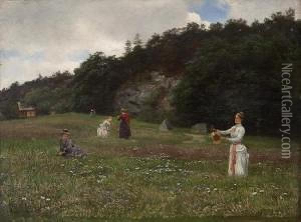 Flowers Of The Meadow,hanko Oil Painting - Hans Fredrik Gude