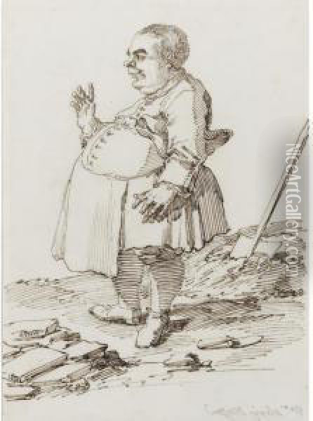 Caricature Of Alexis, The Mason Oil Painting - Pier Leone Ghezzi