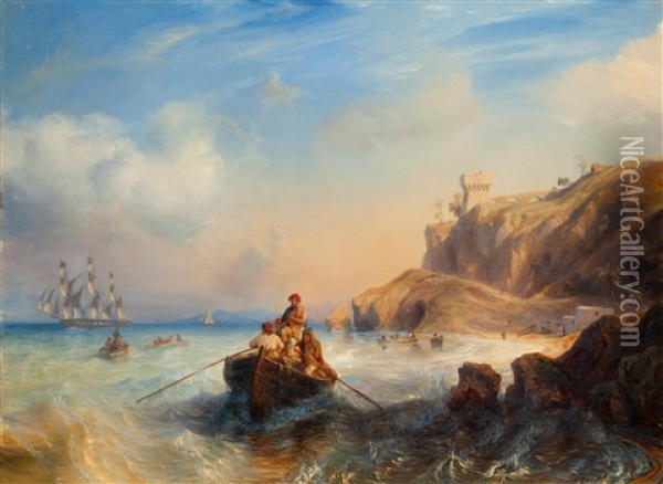 Fartyg Vid Kusten Oil Painting - Baron Jean Antoine Theodore Gudin