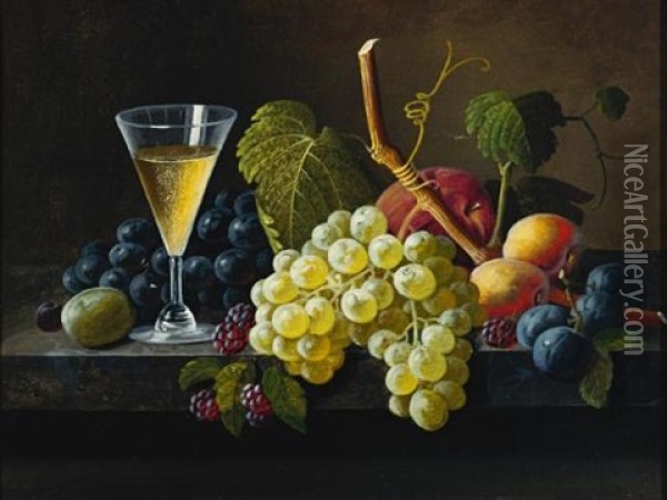 Still Life With Champagne Glass Oil Painting - Severin Roesen