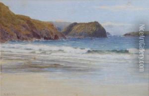 Mullion Coastline. Oil Painting - Alfred Mitchell