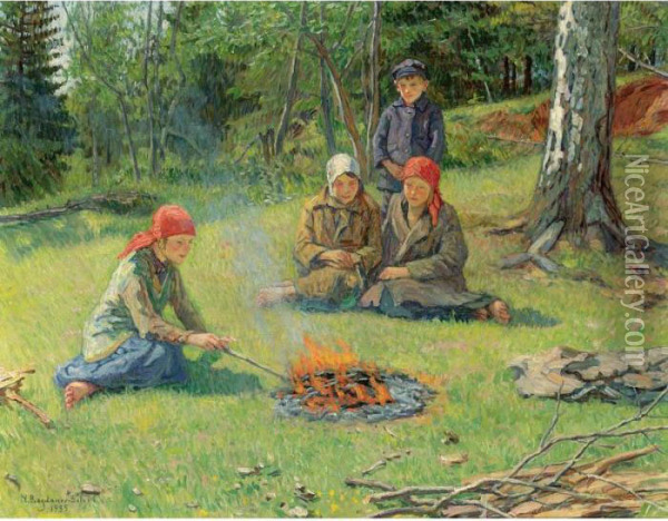 By The Campfire Oil Painting - Nikolai Petrovich Bogdanov-Belsky