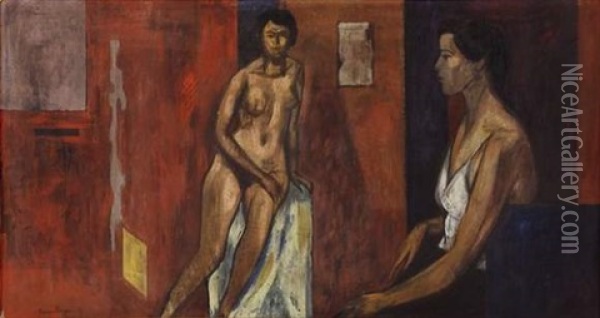 Etude D'atelier: Deux Femmes Oil Painting - Jacques Berger