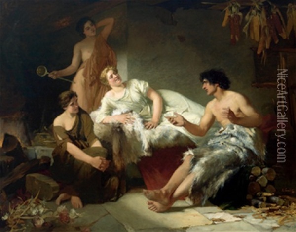 Die Erzahlung Des Hirten (odysseus) Oil Painting - Bela Gross