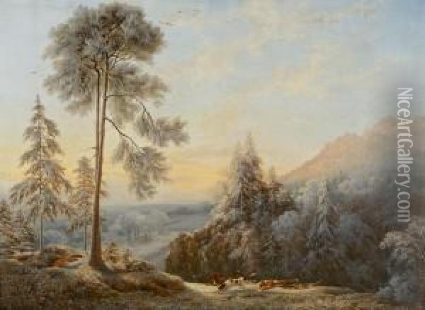 Fuchsjagd Im Winter Oil Painting - Johann Jakob Ulrich