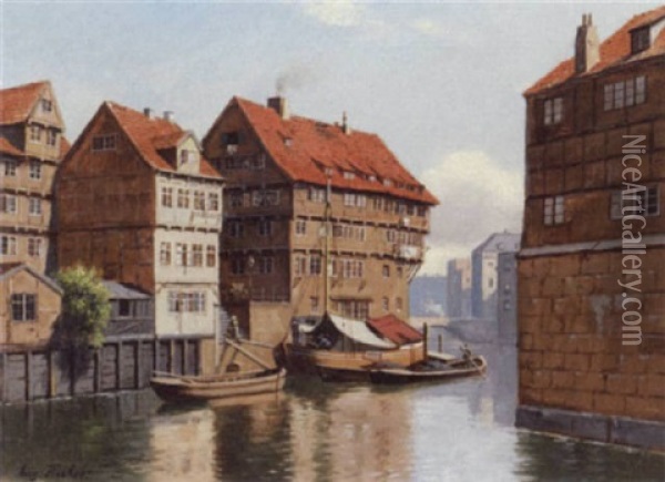 Am Pferdebom I Hamborg Oil Painting - August Fischer