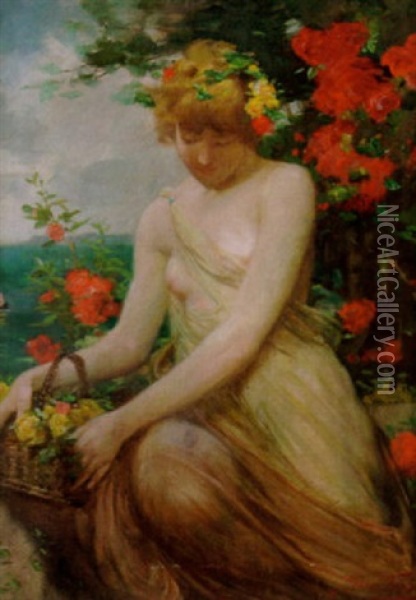Blomsterflickan Oil Painting - Robert Fowler