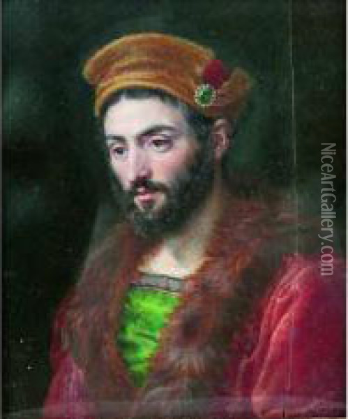 Portrait D Un Juif Polonais En Buste Tourne Vers La Gauche. Oil Painting - Francois Joseph J. Sieurac