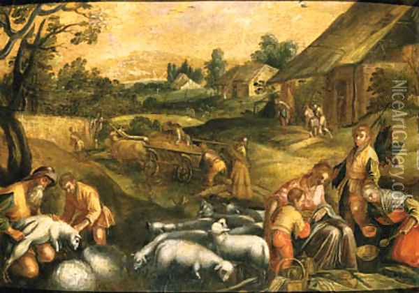 The Four Seasons Oil Painting - Jacopo Bassano (Jacopo da Ponte)