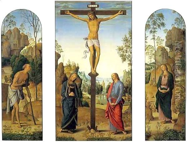 Crucifixion with the Virgin, Saint John, Saint Jerome, and Saint Mary Magdalene Oil Painting - Pietro Vannucci Perugino