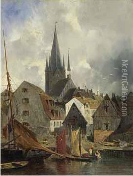 Hafen Eines Franzosischen Stadtchens Oil Painting - Julius Hintz